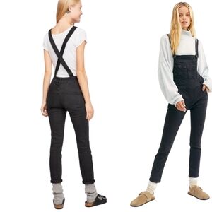 Free People Black Cross Strap Denim Overalls 26 S